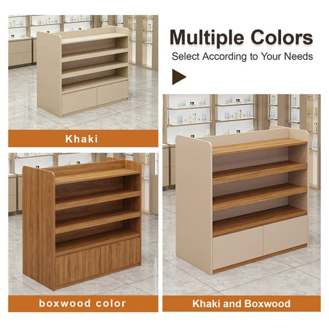 Heavy Duty Double Sided Gondola Shelving With Storage Cabinet Built Tough For Retail Shops And Boutiques Two Tone Commercial Rack Shop Ready Real Deal Display System