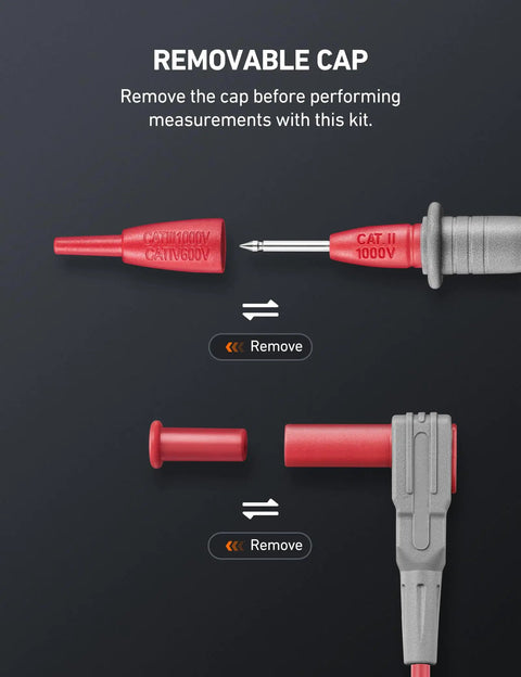 8-Piece Multimeter Test Leads Kit With Alligator Clips, Plunger Mini Hooks And Test Probes, removable cap, CAT III 1000V