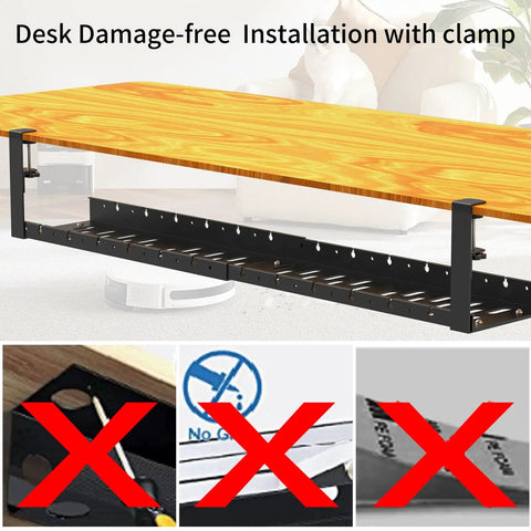 Extendable Under Desk Cable Tray With Clamp Mount No Drill Easy Install 31 Inch Long By 4.33 Inch Wide Metal Cord Management Tray