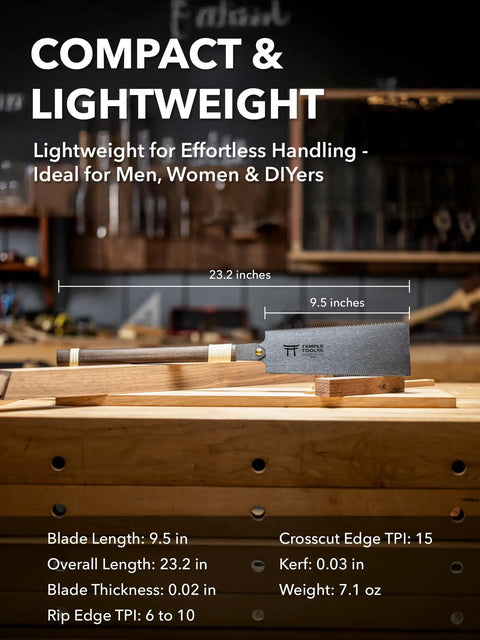 Pro Grade Japanese Pull Saw With Dual Rip And Crosscut Blades That Deliver Hella Sharp Cuts Through Dovetails Tenon Joints And Rough Lumber Without Any Fuss Or Snags Along The Way on workbench.