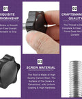 Black plastic M6x30 star knob set, 6 pieces, with screws for umbrella base replacement; front/side/close-up views.