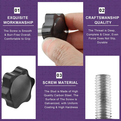 Premium M8 X 20mm Male Threaded Star Knobs Two Pack Heavy Duty Quick Grip Thumb Screws close-up of smooth grip surface.