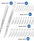 32 Piece Scalpel Blades Set With Two Handles Number 10 11 23 Sterile Lab Knives For Surgical Practice Arts And Crafts Carving And Science Projects Includes Dual Handle Kit, #3 and #4 handles with blades
