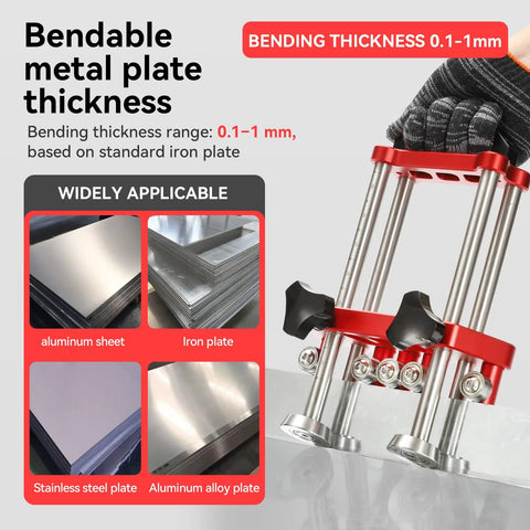 曲げ可能な金属板の厚さ測定ツールの画像。手持ち式の板金roller 0.1mm 2ステーションベンダーが写っている。