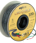 Spool of 100 Ft 18AWG Low Voltage LED Cable 3 Conductor Black Jacket In Wall Speaker Wire UL Class 2 Certified with open end.