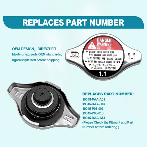 Radiator Cap for Honda Accord Civic CRV Odyssey and Pilot From 1992 To 2008 With Reliable Pressure Valve And Coolant Seal Replacement