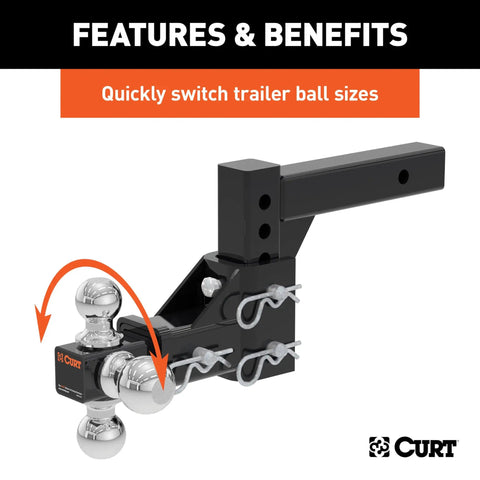Three Ball Trailer Hitch Mount With Adjustable Shank For One Seven Eighths Inch, Two Inches Or Two And Five Sixteenths Inches Couplers Fits A Two By Two Receiver Heavy Duty No Fuss Leveling And Towing