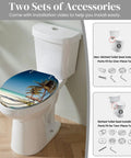 Round Resin Toilet Seat Decked Out In Tropical Beach Thatched Roof Art Soft Close Quick Release Hinges installation view