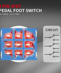 Close-up of 9-pin 3PDT pedal footswitch with diagram, part of 14 Piece 3PDT Guitar Effect Pedal Footswitch Kit With 9 Pin Latching Stomp.