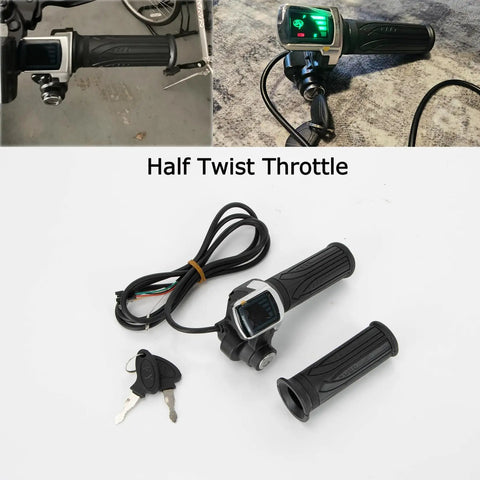 Half Twist Throttle For 22mm Handlebars 48V With LED Display And 2 Lock Keys Ideal For Ebikes Motorcycles And Scooters Easy Install And Precise Power Control For 48V Systems Compatible With Most 48V Electric Bikes