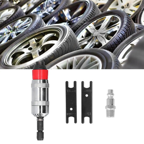 Beefy Build Pneumatic Die Grinder 18000 RPM High Speed Air Powered Straight Tool with accessories on a tire background.