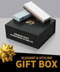 Pro Grade Knife Sharpening Stone Kit With Double Sided Whetstones 400 1000 And 3000 8000 on black gift box with bow