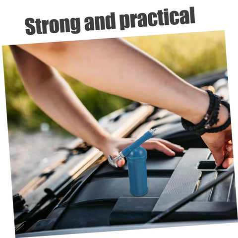 80cc Mini Grease Gun Portable Manual Lubrication Tool with Sky Blue Electroplated Finish on car engine