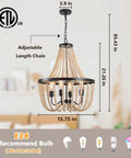 Fab Boho Wooden Bead Chandelier With Large Two Layer Maple Beads 4 Light Farmhouse Pendant Light For Dining Room Kitchen