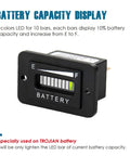 Cool 36V Battery Meter Gauge Compatible With Trojan Batteries Easy Install Digital Voltage Monitor For Golf Carts And Industrial Equipment Compact Battery capacity display with LED bars showing charge level.