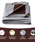 Heavy Duty Waterproof Tarp 8x10 Feet With 14 Mil Thick Tear Resistant Construction UV Shield Reinforced Edges And Built In Grommets