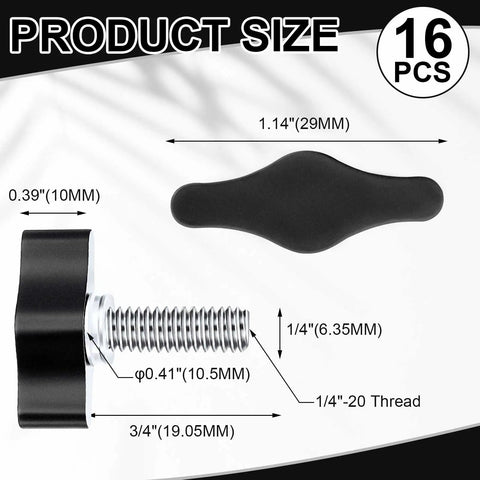 Top Shelf Stainless Steel Thumb Screws With Wings Knobs For Shop Projects 16 Pack showing detailed product size dimensions and features.