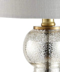 Mercury Glass And Brass Table Lamp With White Linen Shade For Bedroom And Living Room, Modern Stacked Sphere Bedside Lamp, close-up