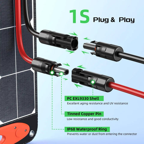 20 Foot Solar To XT60 Extension Cable 12AWG Hardwearing Solar Panel To XT60 Connector details with pin and waterproof ring.
