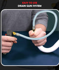 Gallo Drain Gun With CO2 Cartridges For AC Condensate Lines in use, showcasing hose and compact design in a practical setting