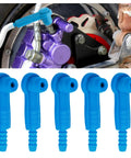 Top Tier Five Piece Brake Bleeder Kit With Vacuum Pump Connectors For No Sweat Fluid Changes And Fast Air Purging To Keep Your Street Machine Stopping Rock Solid Every Day, showing blue rubber adapters for hydraulic brakes.