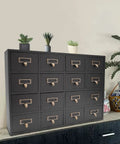 Keep Your Desk Looking Crisp And Ready To Roll With This Solid Wood Apothecary Cabinet Featuring 16 Roomy Drawers And Brass Handles.