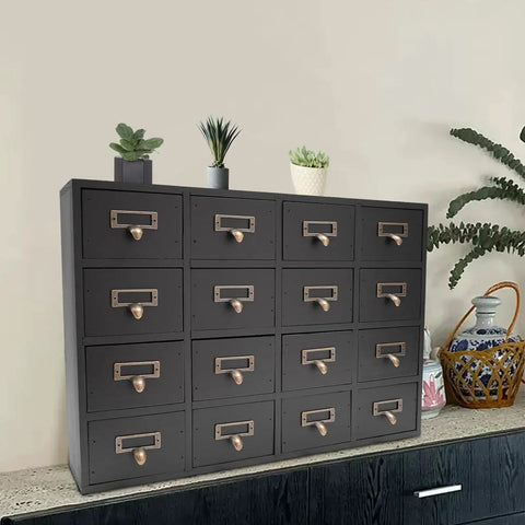 Keep Your Desk Looking Crisp And Ready To Roll With This Solid Wood Apothecary Cabinet Featuring 16 Roomy Drawers And Brass Handles.