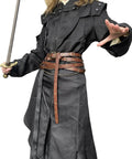 Person wearing Snag This Fresh Medieval Faux Leather Wrap Belt with chain details and sword, showcasing vintage style.
