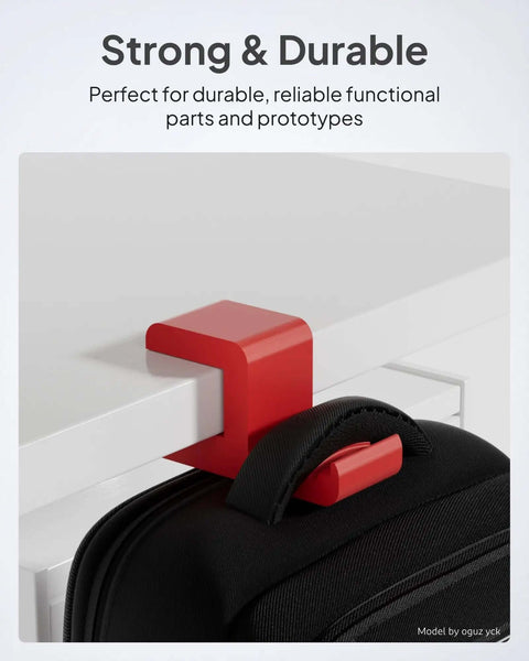 Red plastic hook made from ABS Filament 1.75mm 1kg Spool Black Heat Resistant For 3D Printing, holding a black bag