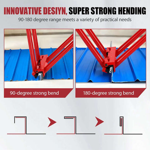Durable Hand Seamer And Standing Seam Roofing Tool For Metal Roofs And Sheds 1.5 Inch Vertical Tool showing 90-180° bends.