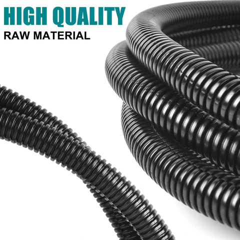 Close-up of black One Quarter Inch Wire Loom Split Tubing For 30 Feet Cord Protector For Electrical Wires Automotive Flexible Conduit