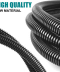 Heavy-Duty 1/4 Inch Split Wire Loom Tubing, 30 Ft black flexible tubing showcasing high-quality raw material for cable protection.
