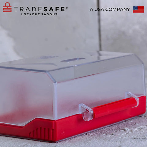 No Nonsense Emergency Stop Button Lockout Cover for Industrial Safety Transparent Rectangular Guard XL Size Display