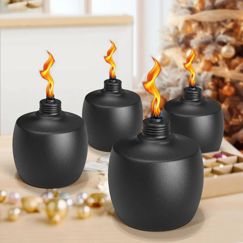 Citronella Tabletop Torches Six Pack For Outdoor Vibes, 21.5 Oz Metal Oil Burners With Fiberglass Wick on display indoors