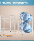 Dimensions of Two Tier Water Jug Stand For 5 And 3 Gallon Bottles, Space Saving Steel Rack, Sturdy White Finish