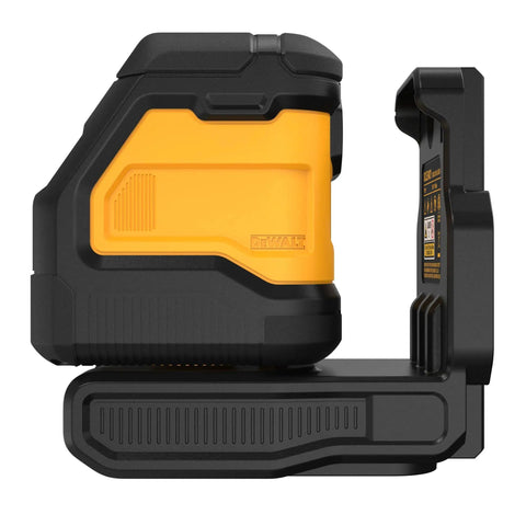 20V Max Green Cross Line Laser Level Bare Tool Only Handy Workhorse For Pros 180 Ft Visibility 330 Ft With Detector One Eighth Inch At 30 Ft Dual Green Beams Sixteen Hour Runtime On Two Ah Battery Class 2, side view