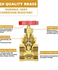 Cross-section view of 1/2-in brass gate valve with red handwheel, showing internal stem and seals