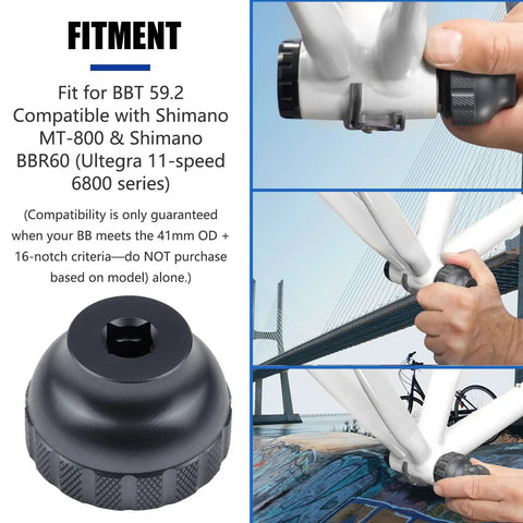 16-Notch Bottom Bracket Tool Black For 41mm OD Threaded BB, Precision Fit In CNC Aluminum, Compatible With Shimano BBR60 MT-800 and BBT-59.2