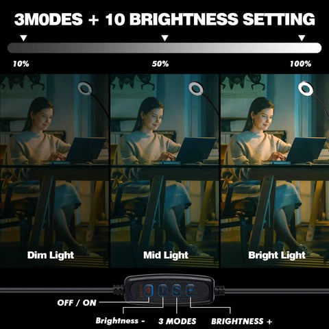 10x Desk Magnifier With Light, Flexible Gooseneck Clamp in 3 light modes and brightness levels for crafting and senior eyes