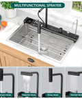 Slick Smart Waterfall 30 Inch Drop In Kitchen Sink With Single Bowl, 16 Gauge 304 Stainless Steel Workstation and multifunction spray modes