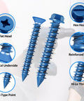 Concrete Screws Kit With Drill Bit And Driver Bit For DIY Projects, blue coated masonry screws with flat and hex heads