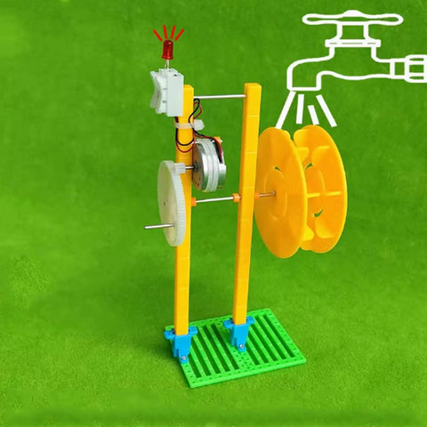 Hands-On Hand Crank Water Turbine Generator For Physics Class And DIY Hydroelectric Kit, yellow plastic lab model with LED