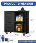 Heavy Duty Mobile Tool Storage Cabinet With Four Drawers And A Locking Door, On Wheels Tool Cart For Garage Or Workshop