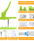 Ultimate Button Maker Machine Kit With Adjustable 2 Inch And 1.25 Inch Dies for DIY crafts showing included molds and tools.