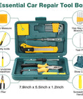 Essential Car Repair Tool Box with tape measure, pliers, and utility knife – not Roadside Emergency Kit For Cars With Jumper Cables Safety Hammer And Reflective Warning Triangle All In One Auto Vehicle Safety Essentials For Road Trips And Breakdowns.