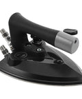 Pro Grade Commercial Steam Iron For Clothes With Instant Heat Retention And Consistent Steam Output Heavy Duty Handheld Industrial Iron Steamer For Clothing Factories And Dry Cleaners Built For Bulk Pressing, black metal side view