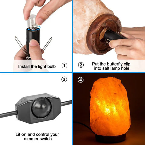 Himalayan Salt Lamp Replacement Cord And Bulb With Dimmer Switch installation and operation steps.