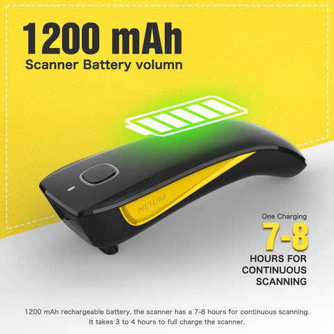 Compact Bluetooth Barcode Scanner For 1D And 2D Codes, Mini Wireless USB Cordless Reader For Inventory with battery info