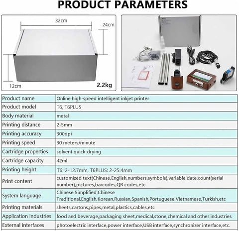 Heavy Duty Date Inkjet Coder And Industrial Printer Prints Crisp Batch Codes On Cartons Plastics Metals And Packaging Works Like A Dream On Production Lines With Zero Drama Setup showing product parameters and accessories.