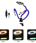 Helping Hand Soldering Setup With Flexible 360 Degree Stainless Steel Arms 3X Magnifying Lamp showing lighting options